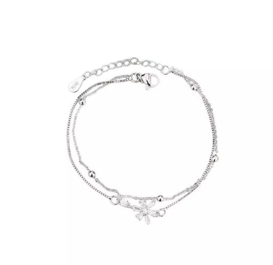 Silver Crystal Flower Minimalist Cute Bracelet