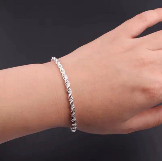 Women Fashion Jewellery 925 Sterling Silver Twisted Chain Bracelet 20cm
