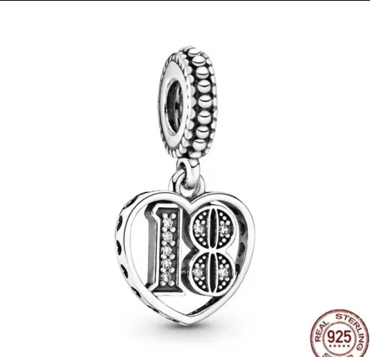 18th Birthday Charm For Charm Bracelet/necklace Genuine 925 Sterling Silver