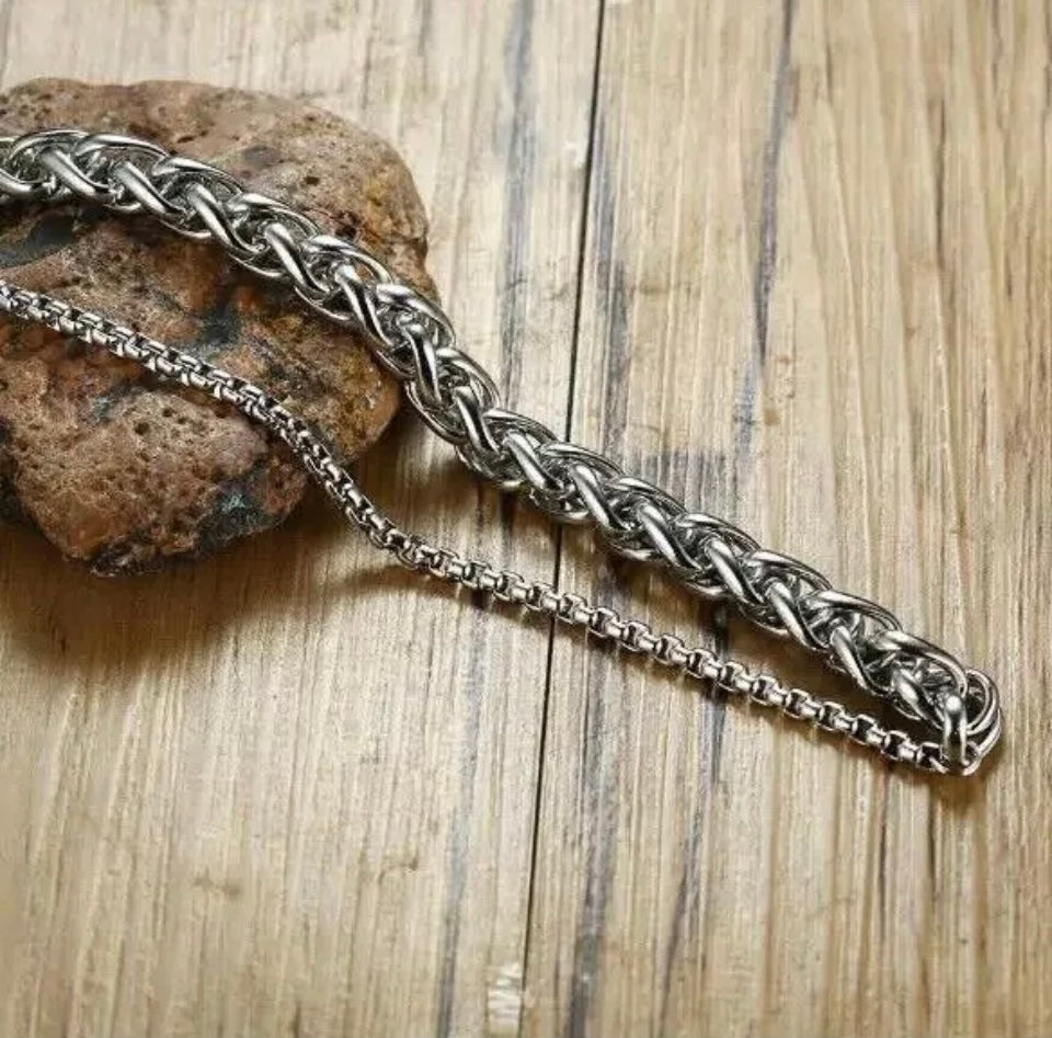 Mens Cuban 2 Layer Stainless steel  Chain Bracelet 10MM Silver Curb Retro Link