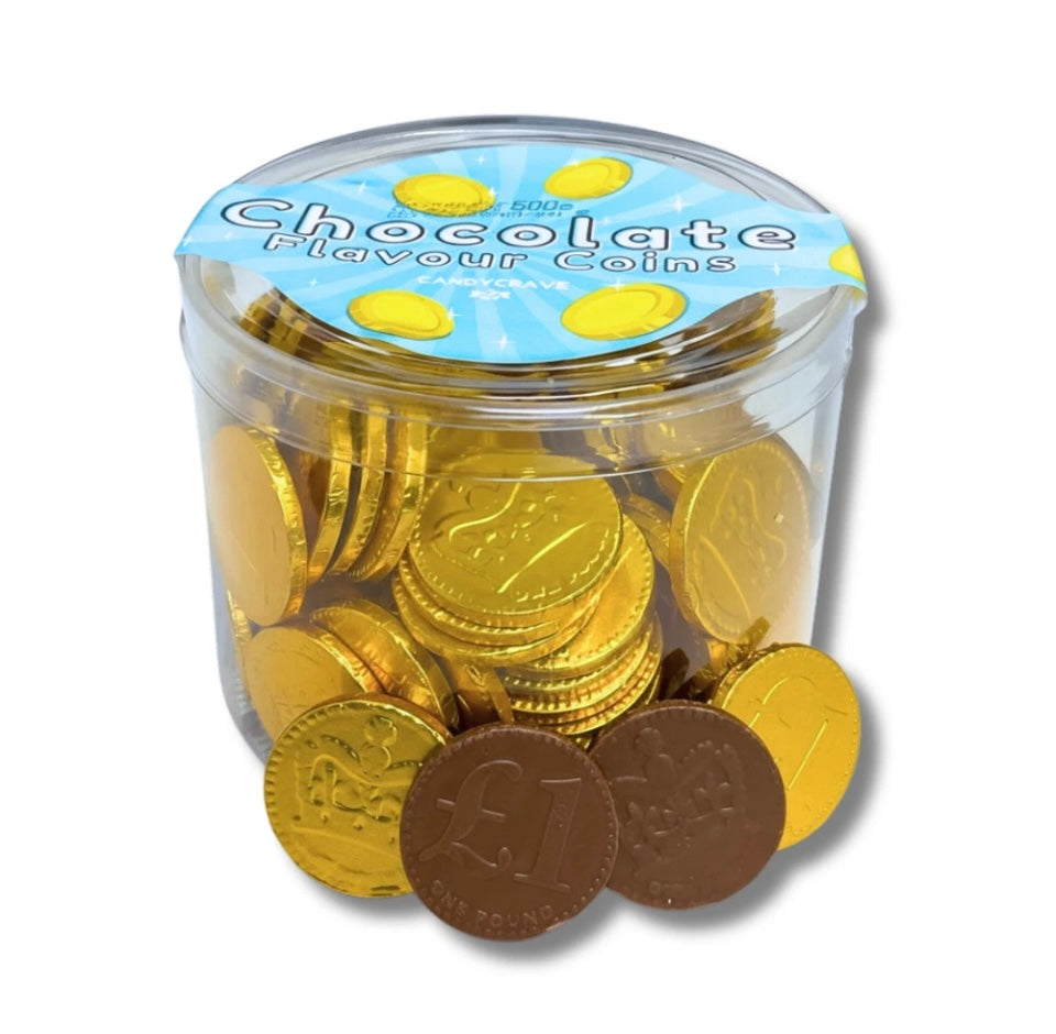 Candycrave Chocolate Flavour Coins - 500g Tub - Wrapped in Shiny Foil