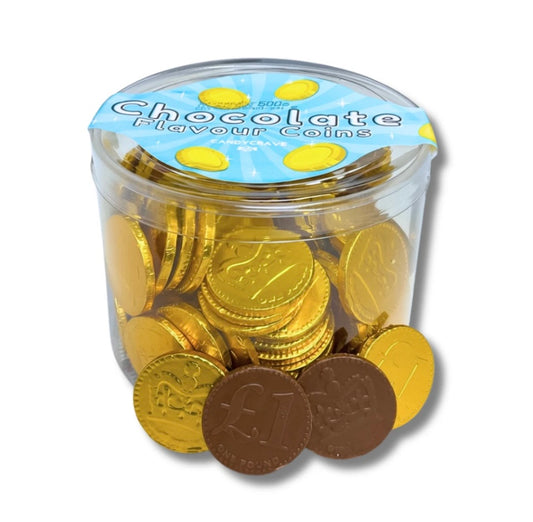 Candycrave Chocolate Flavour Coins - 500g Tub - Wrapped in Shiny Foil