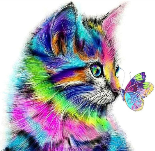 Lidiper 5D Diamond Painting Kits. Full Drill cat with butterfly