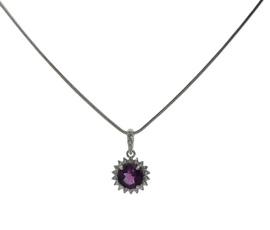 925 Solid Silver Purple Amethyst Heart Necklace £59 BOXED
