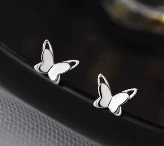 925 Sterling Silver Beautiful Butterfly Stud Earrings