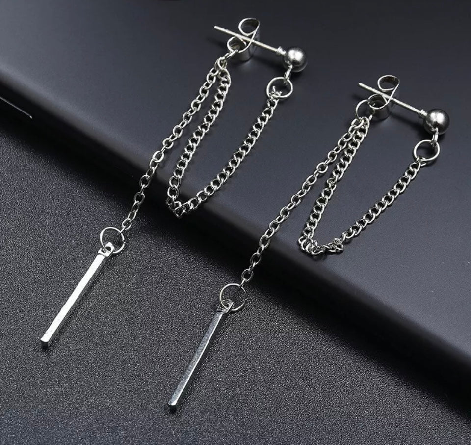 Silver Simple Drop Dangle Stud Hook Earrings