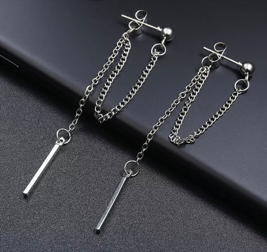 Silver Simple Drop Dangle Stud Hook Earrings