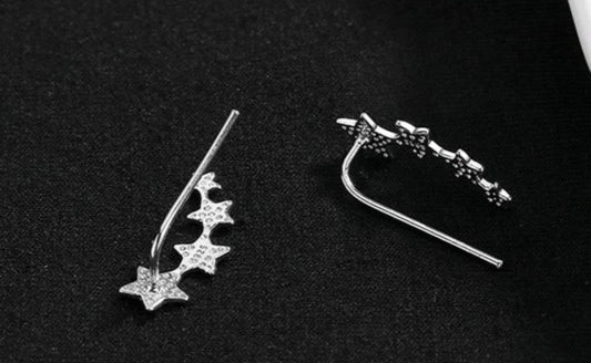 Silver Link Star Ear Curve Climber Crawler Sweep Earrings