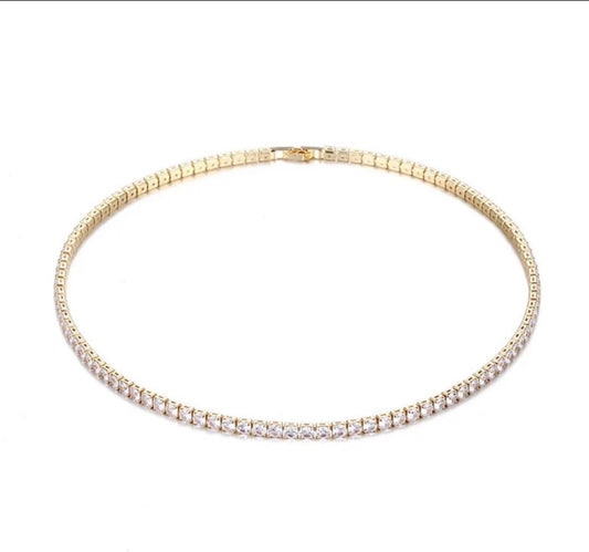 Tennis Choker Cubic Zircon Necklace For Men Gold