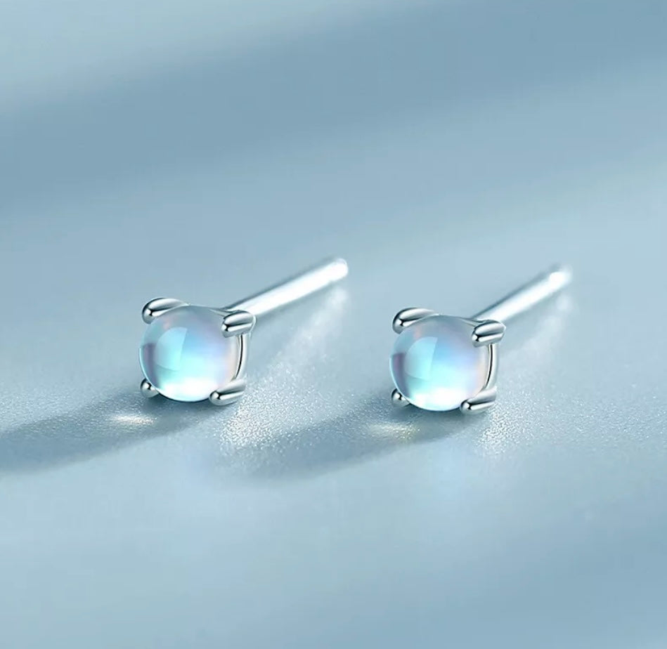 Silver Mini Moonstone Crystal Stud Earrings