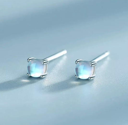 Silver Mini Moonstone Crystal Stud Earrings