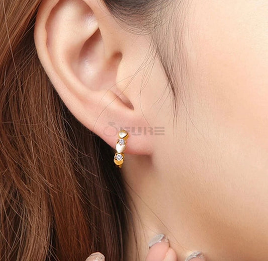 CZ Crystal Heart Hoop Circle Huggie Earrings silver