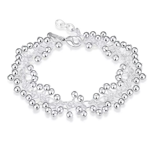 Silver Ball Bracelet Chain Link Grape Bead 7.75" Free Gift Bag