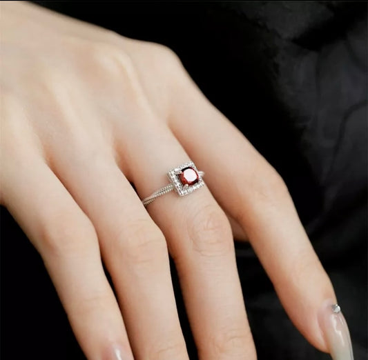 Silver Ruby Crystals Minimalist Adjustable Ring