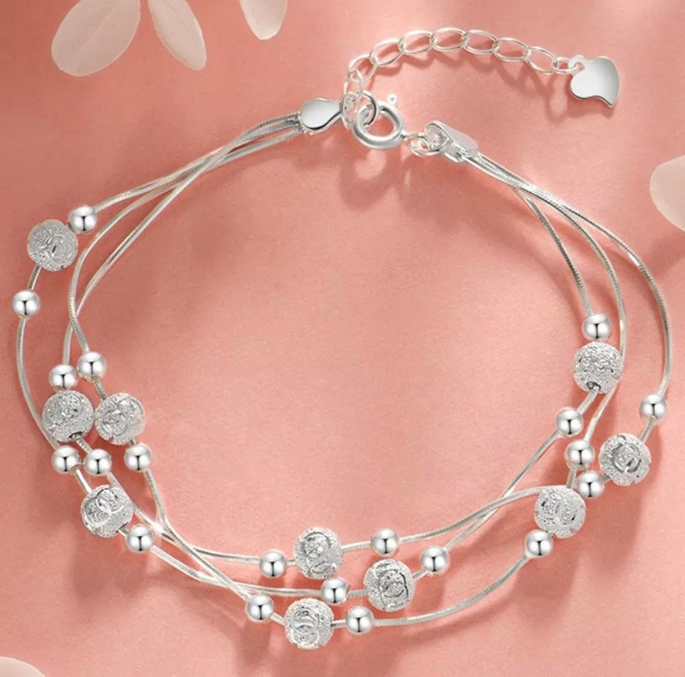 Silver Bead Linked Bracelet