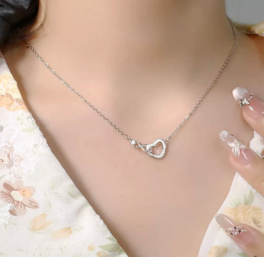 Crystal Heart Minimalist Cute Necklace Silver