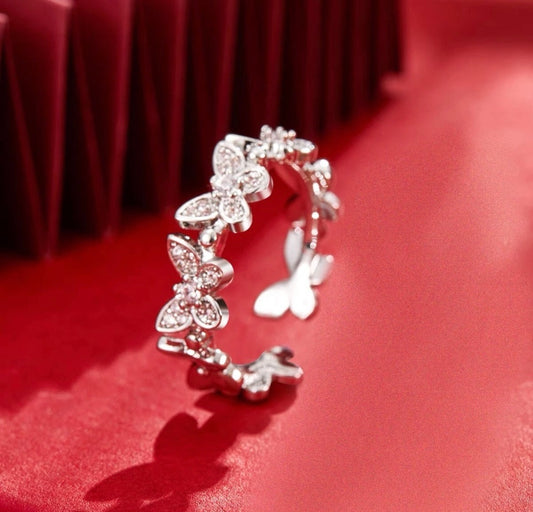 Silver Butterfly Band Adjustable Ring