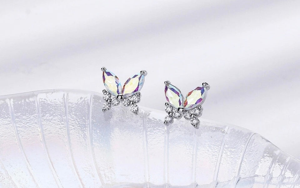 Silver Mini Butterflies Crystals Stud Earrings