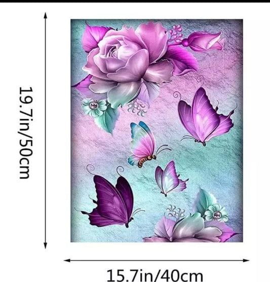 5D DIY Purple Peony Butterflies Diamond Art Kit