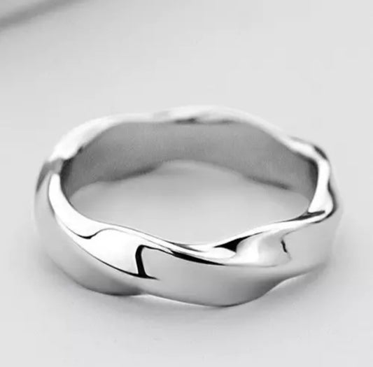 Silver Twirl Wave Simple Adjustable Ring