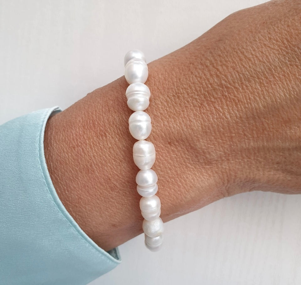White Pearl Freshwater Jewellery Stretch Bracelet
