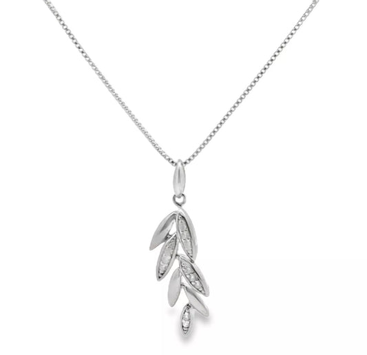 925 Solid Silver Necklace Cubic Love Leaf Drop Pendant RRP £55 BOXED