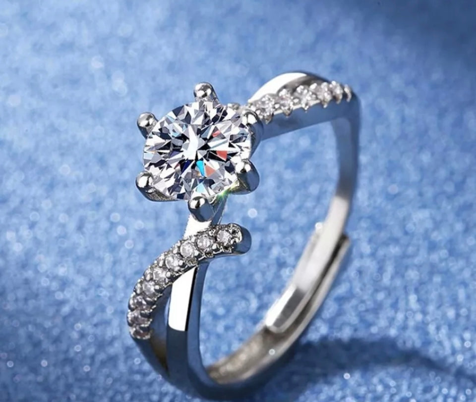 Silver Twisted CZ Stone Adjustable Ring