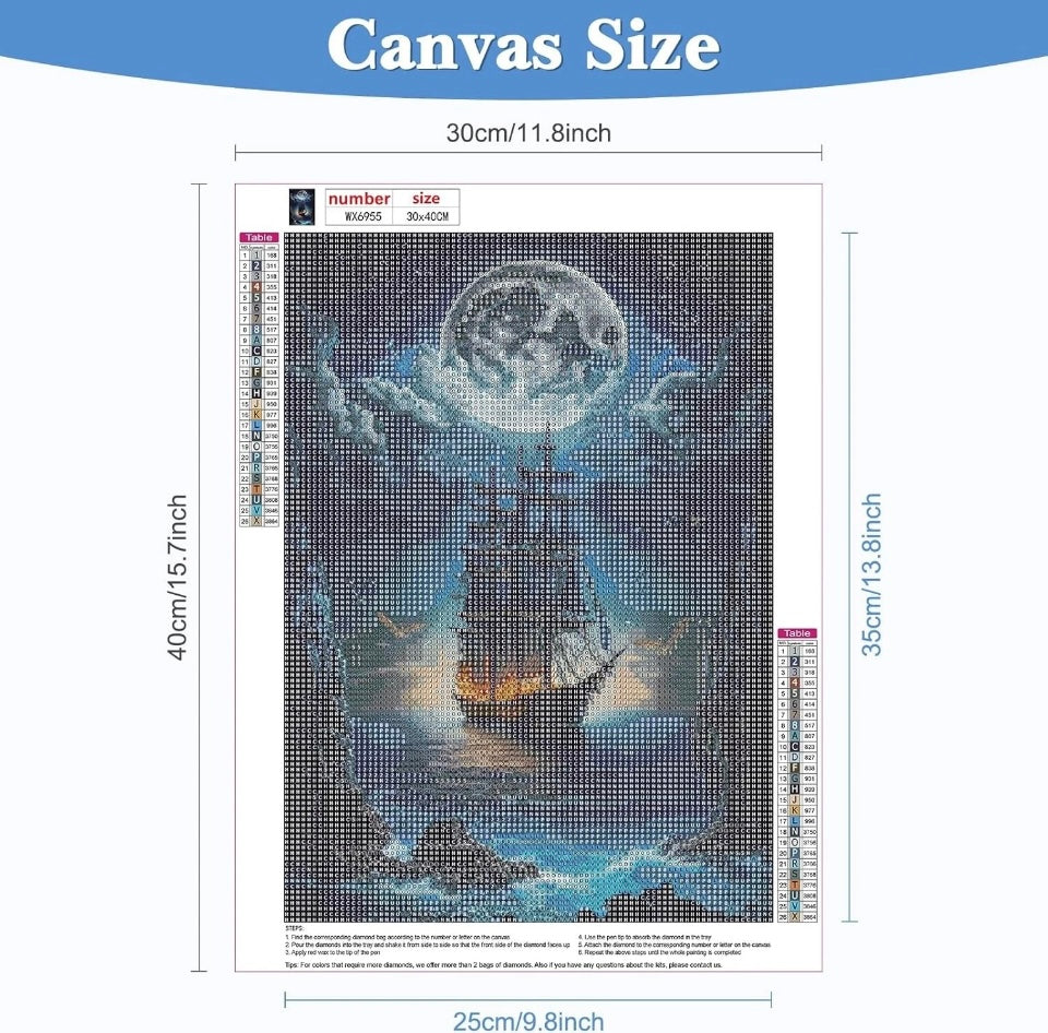 DAERLE Ship Moon Diamond Art Painting Kits for Adults, DIY 5D