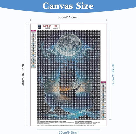 DAERLE Ship Moon Diamond Art Painting Kits for Adults, DIY 5D