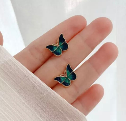 Silver Emerald Butterfly Rose Gold Earrings