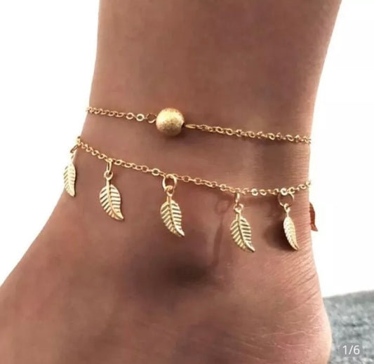 Sexy Simple LEAF Infinity GOLD Plated Anklet Ankle Bracelet Foot Chain