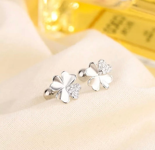 Silver Four Leaf Clover Cute Stud Earrings