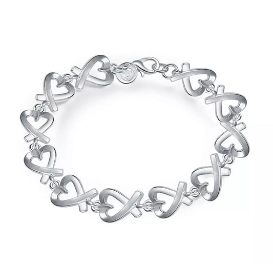 Silver Heart Bracelet Chain Link Free Gift Bag