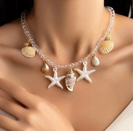 Beads Sea Shell Charm Chain Necklace Jewellery Beach Starfish Mermaid