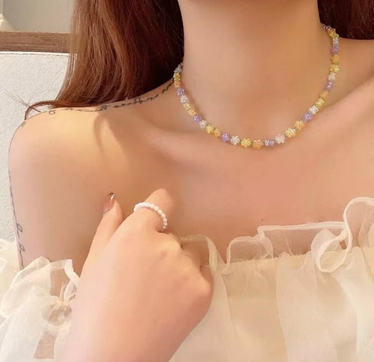 Fashion Rainbow Flower Bead Necklace