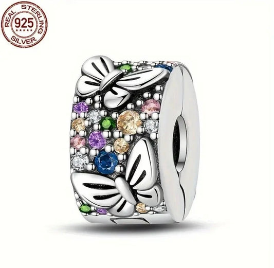 Sparkling Butterfly Clip Charm For European Bracelets S925 Sterling Silver