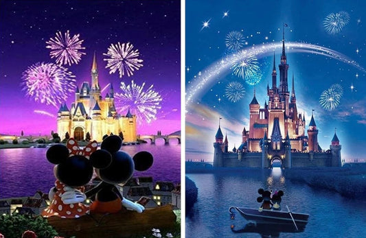 HORPKUN 2 Pack 5D Diamond Painting Kits, Full Drill Diamond Fireworks and Castle