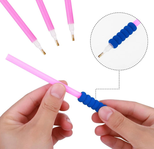 Diamond Painting Pens 8pcs Drill Point Tools Rubber Grip DIY Art Pink