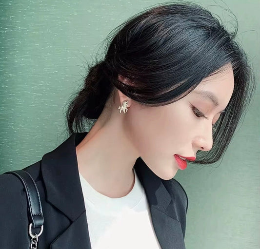 Cute Unicorn Rhinestone Gold Plated Stud Earrings