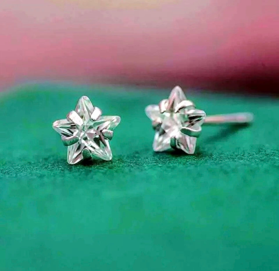 Silver Full Stone Star Stud Earrings