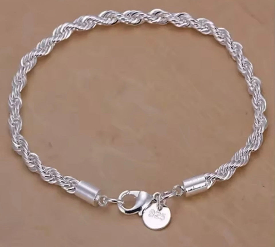 Women Fashion Jewellery 925 Sterling Silver Twisted Chain Bracelet 20cm