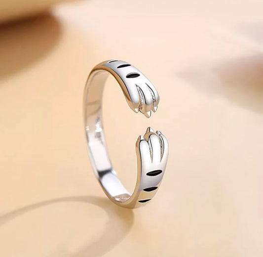 Silver Cute Cat Paw Adjustable Ring