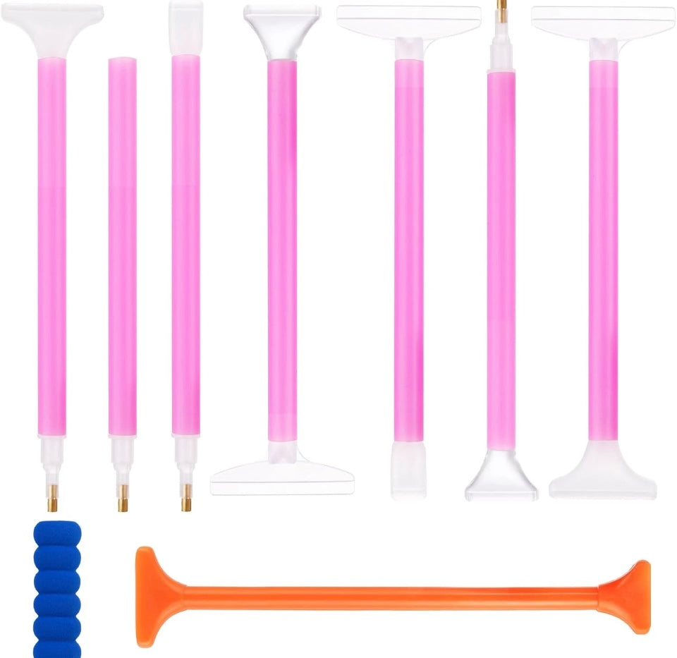 Diamond Painting Pens 8pcs Drill Point Tools Rubber Grip DIY Art Pink