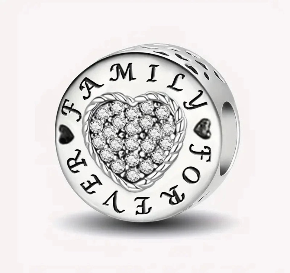 Family Forever Bead Charm For Bracelets S925 Sterling Silver