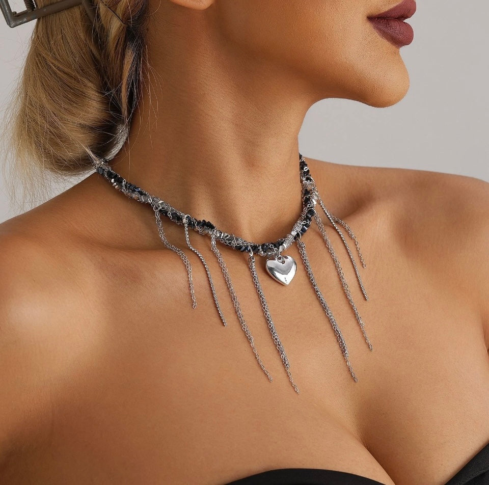 Necklace Multi Layer Heart Chain Silver Festival Choker