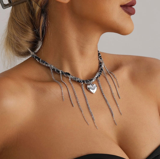Necklace Multi Layer Heart Chain Silver Festival Choker