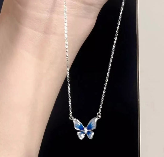 Enamel Butterfly Cute Necklace Pendant Silver