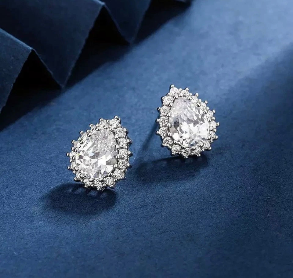 Crystal tear water drop stud earrings 925