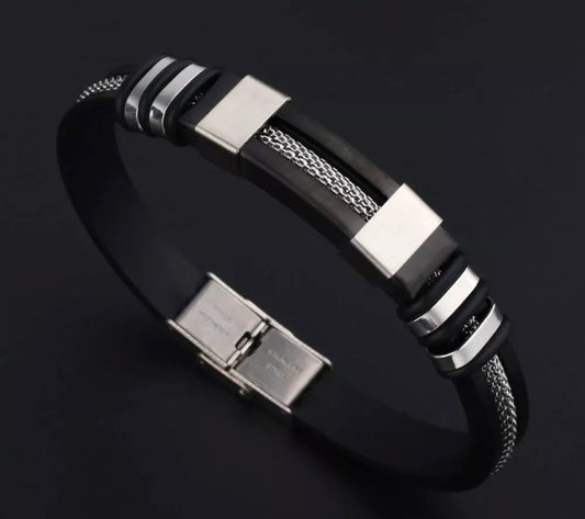 Men's Stainless Steel Bracelet Magnetic Silver Clasp Bangle