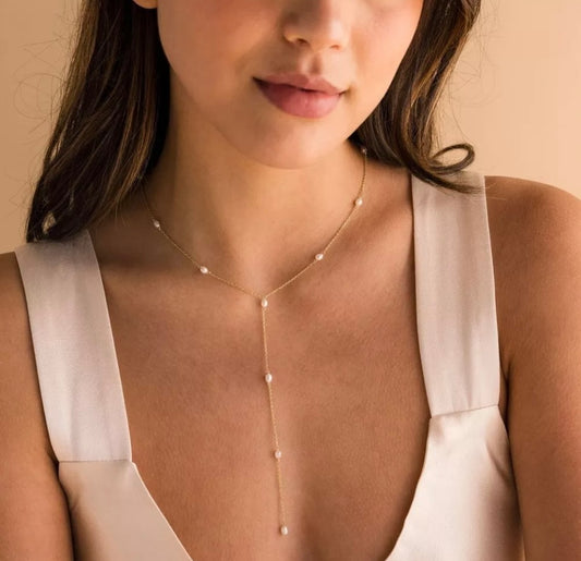 Womens Long Necklace Gold Silver Chain Pearl Wedding Choker Pendant